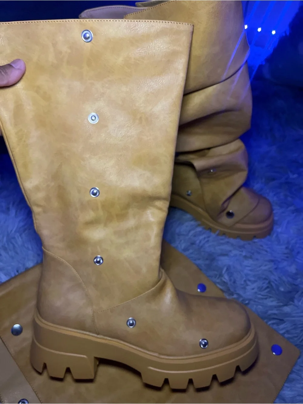Slouchy Yellow Tan Women's Platform Boots